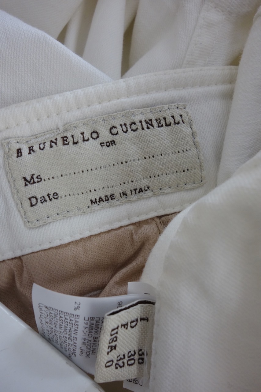 Preowned Brunello Cucinelli Paperbag Wasit Denim Jeans Size S Off White cotton/elastane