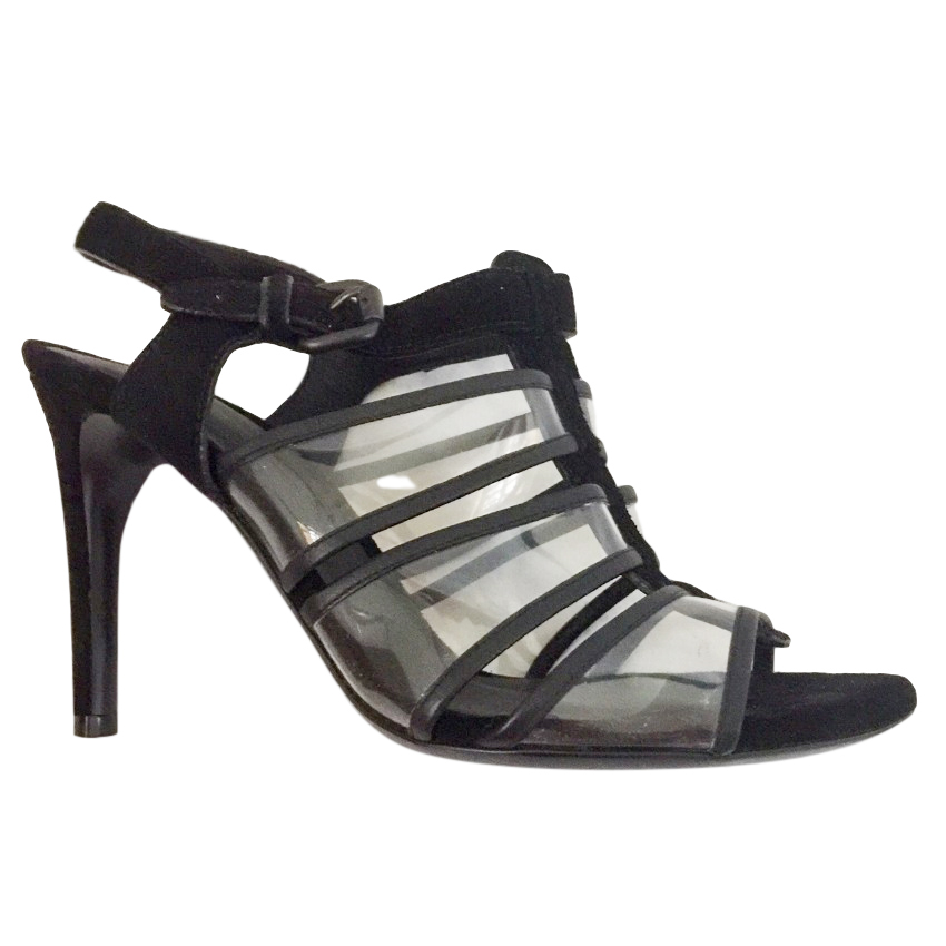 Preowned Bottega Veneta black leather transparent heeled sandals Size 36