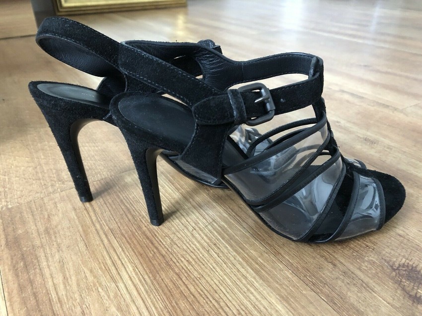 Preowned Bottega Veneta black leather transparent heeled sandals Size 36