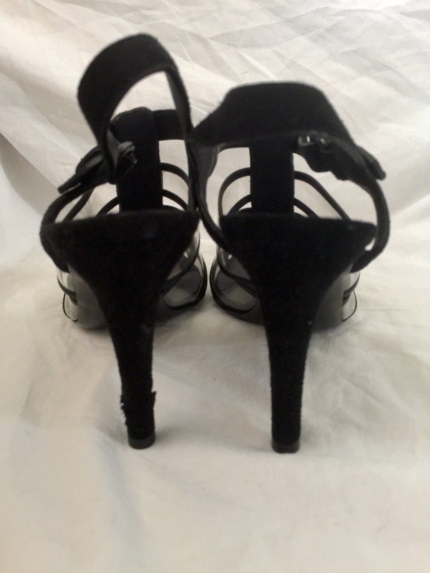 Preowned Bottega Veneta black leather transparent heeled sandals Size 36