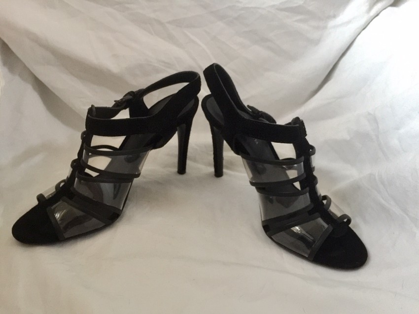 Preowned Bottega Veneta black leather transparent heeled sandals Size 36