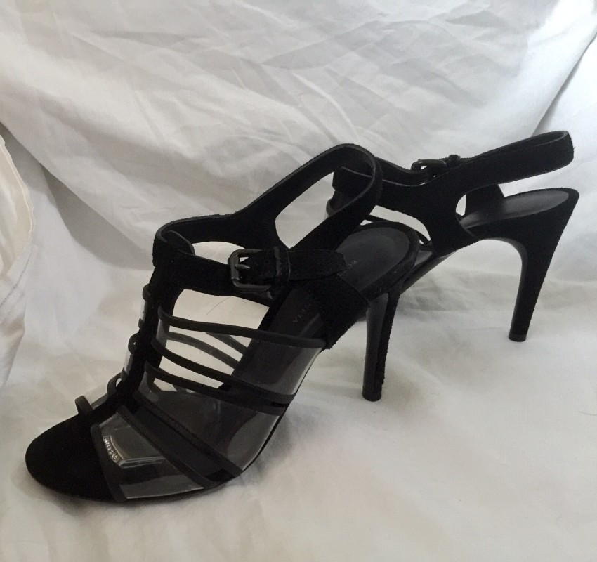 Preowned Bottega Veneta black leather transparent heeled sandals Size 36