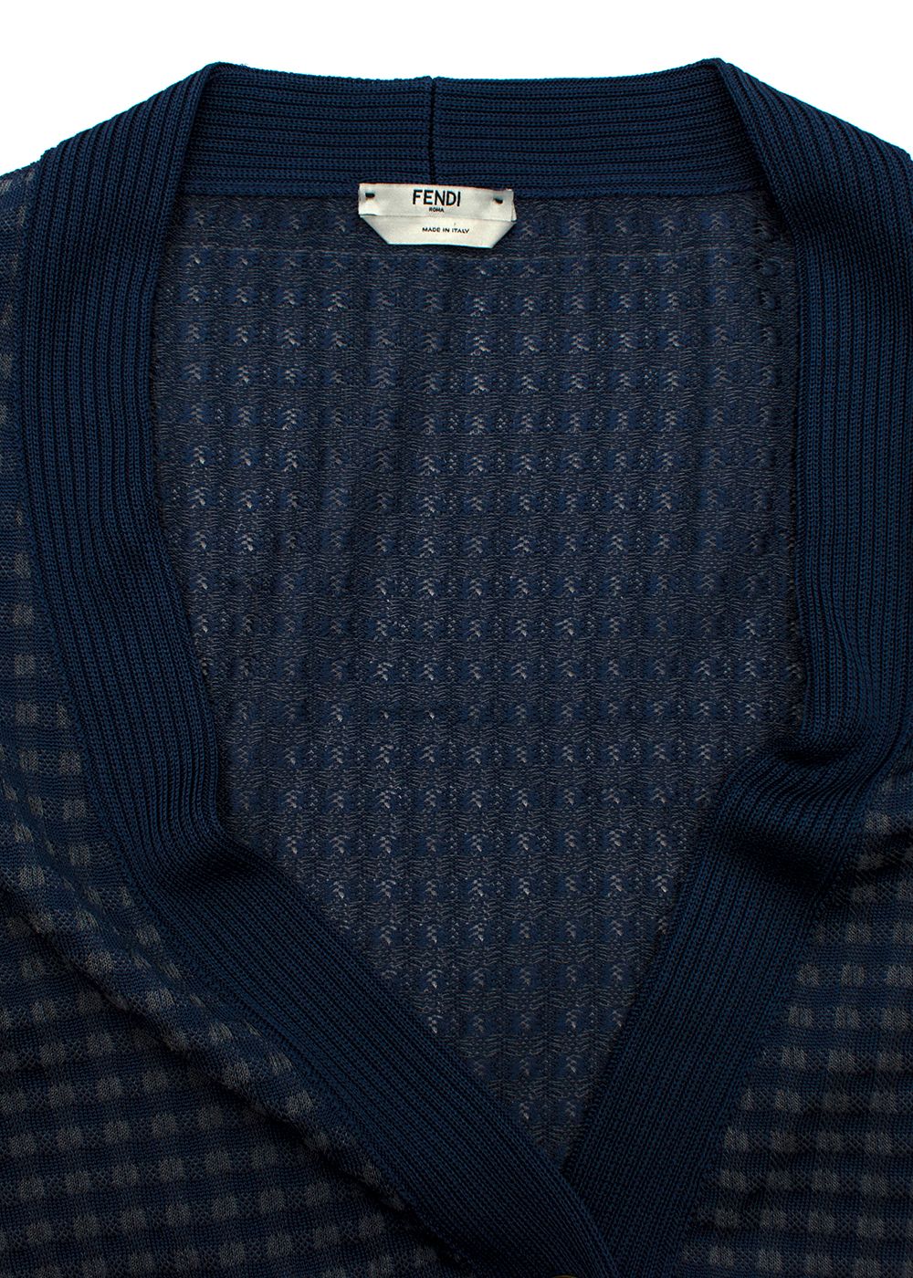 Preowned Fendi Navy Cotton Knit Vichy Cardigan Size M Dark blue