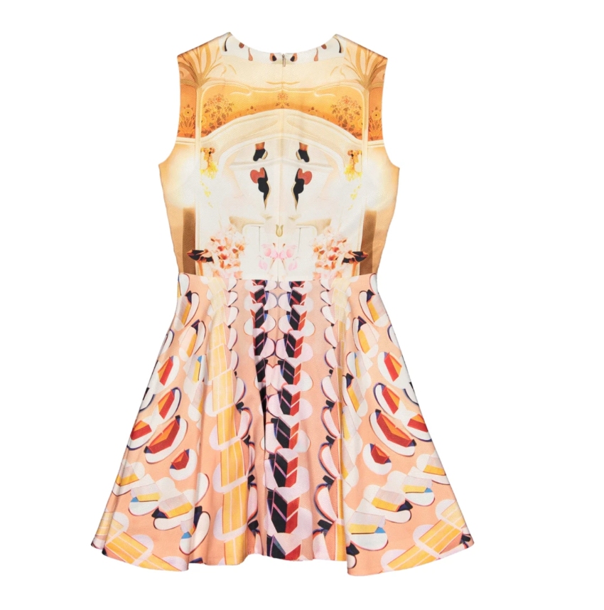 Mary Katrantzou Orange Printed A-Line Dress Size S crepe