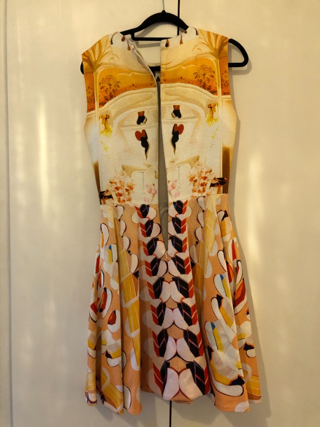 Mary Katrantzou Orange Printed A-Line Dress Size S crepe