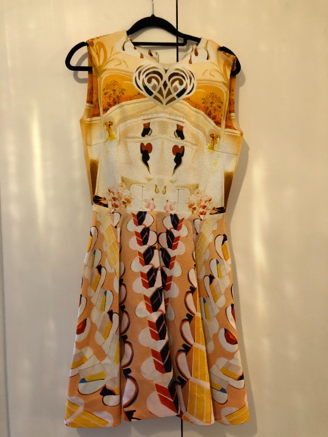 Mary Katrantzou Orange Printed A-Line Dress Size S crepe