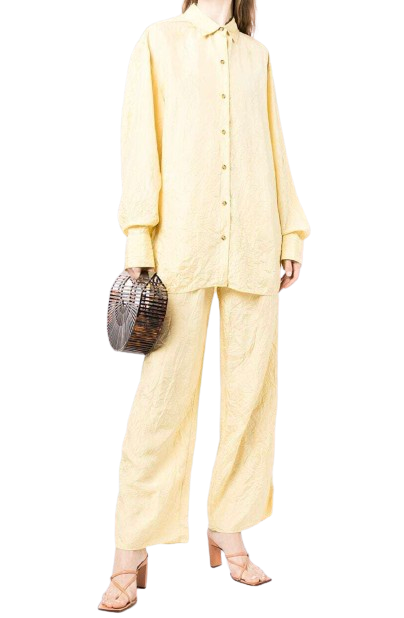 SIR Maev Yellow Creased Silk Satin Draped Shirt  Trousers Size S