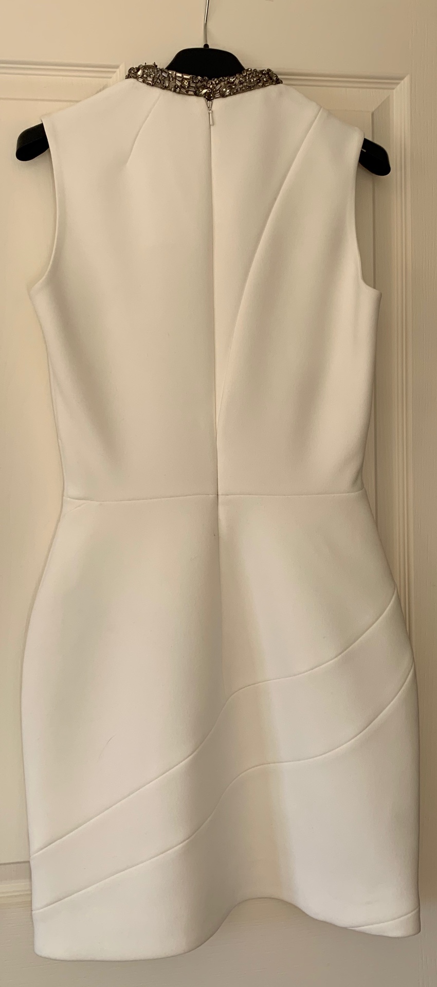 Victoria Beckham White Matte Crepe Jewelled Neck Dress Size M triacetate