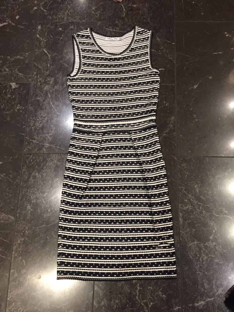 Preowned Dior Black  White Stretch Knit Midi Dress viscose