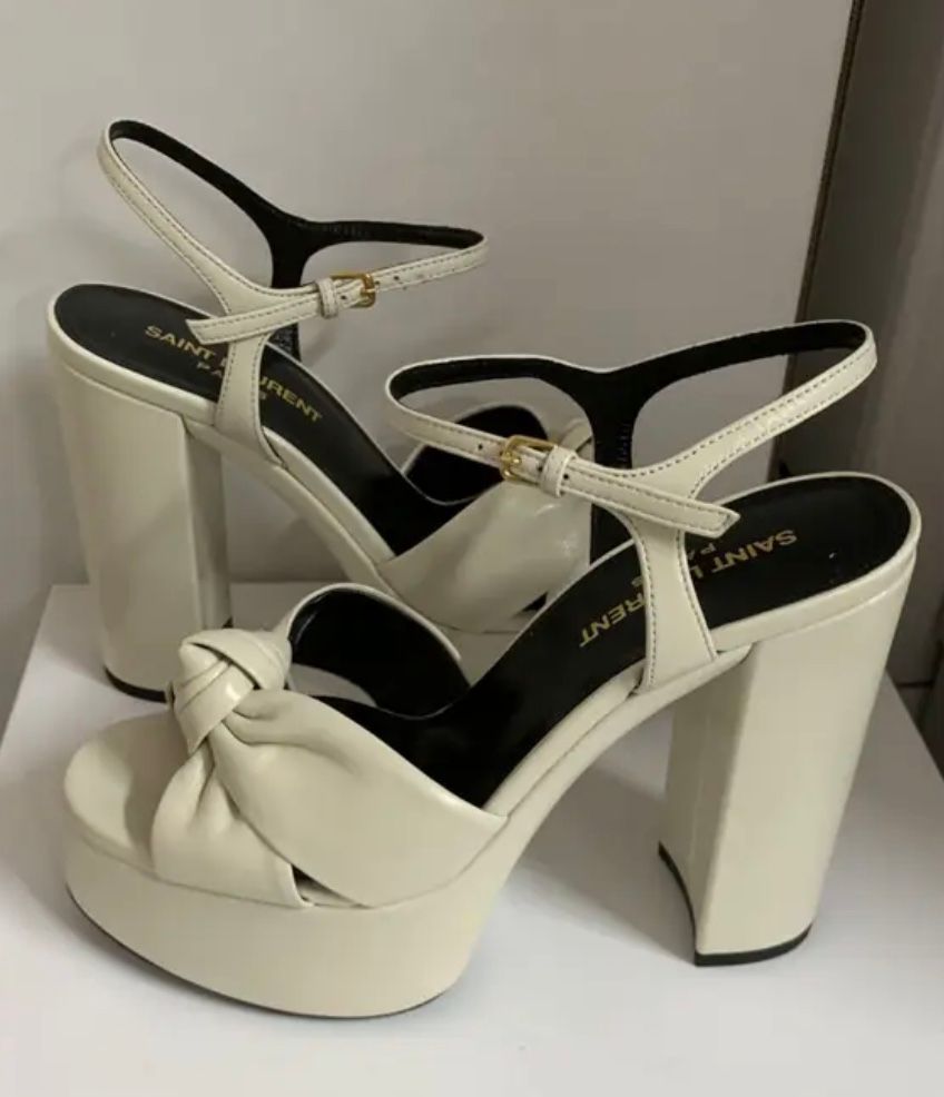 Saint Laurent Cream Leather Bianca Sandal Size 36 pearl