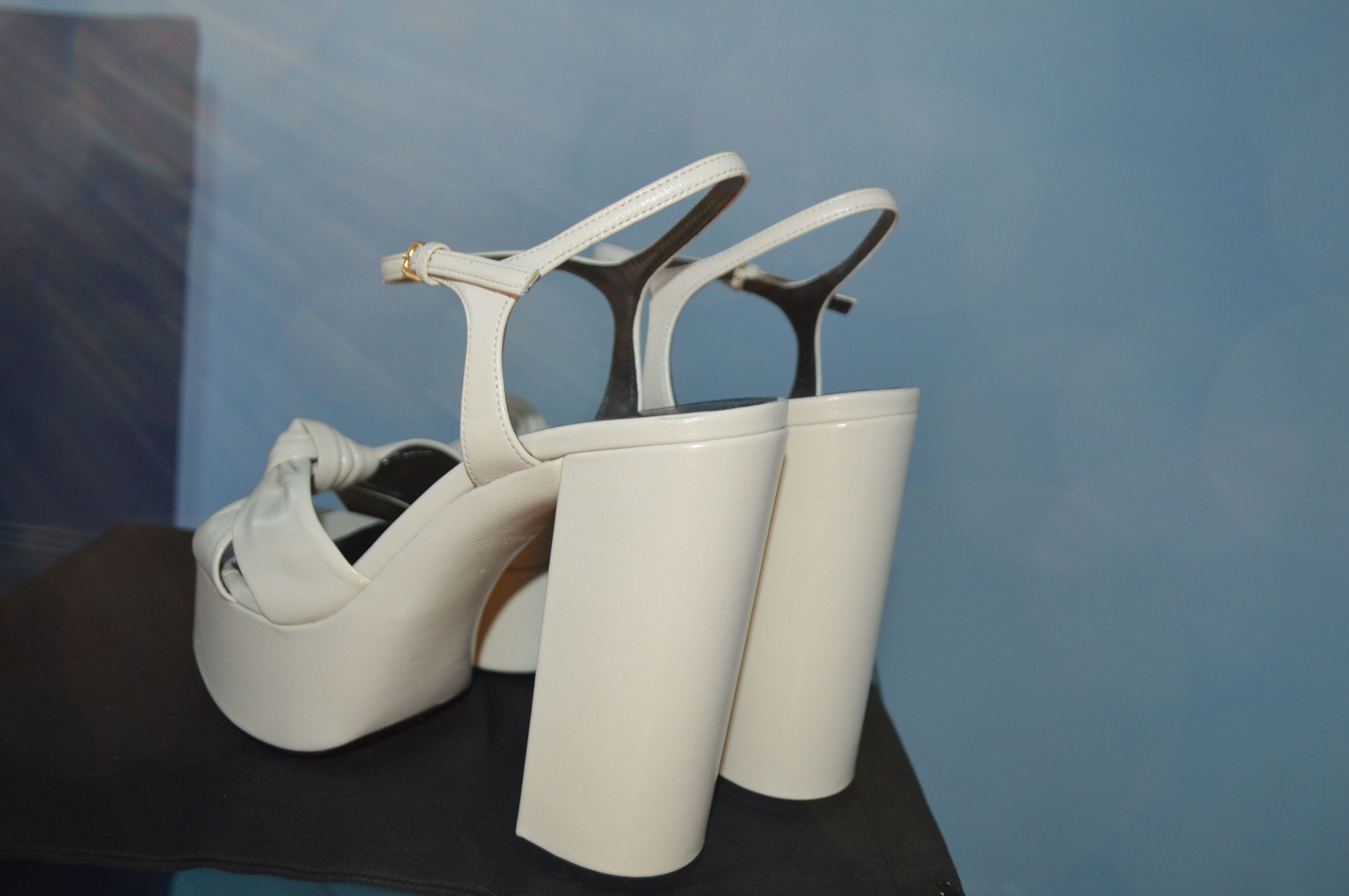 Saint Laurent Cream Leather Bianca Sandal Size 36 pearl