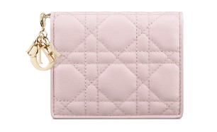 Preowned Dior Pink Mini Lady Dior Gardenia Wallet leather