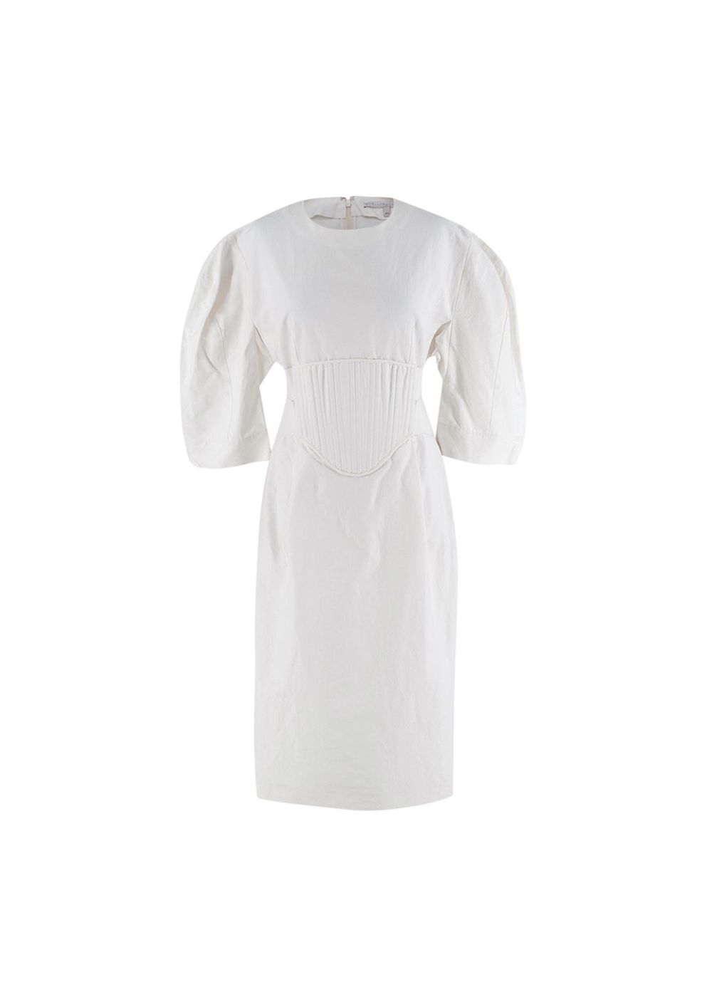 Preowned Stella McCartney White Cotton Puff Sleeve Corset Waist Dress Size XS