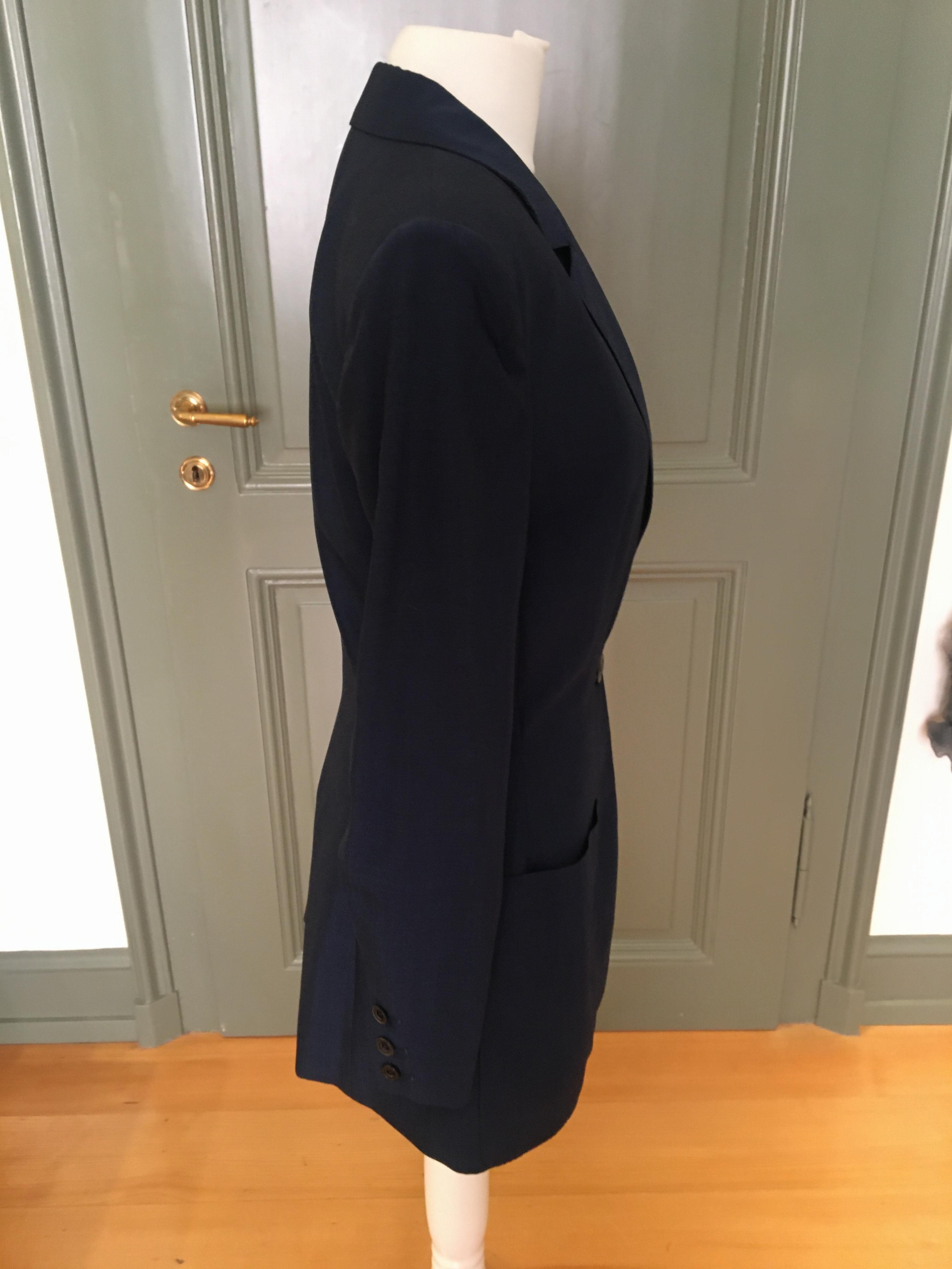 Preowned Hermes Virgin Wool Blue Tailored Jacket Size XS