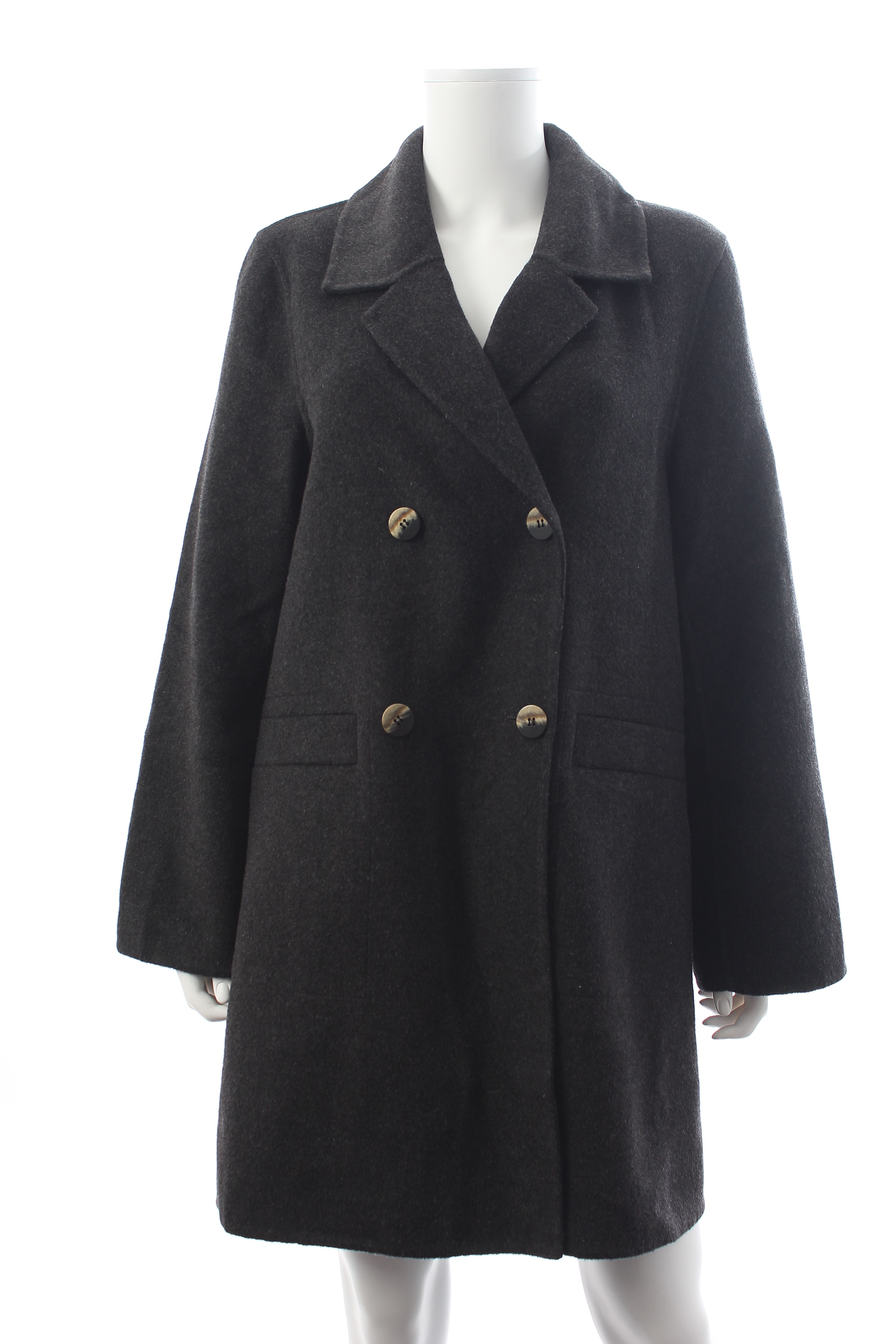 Preowned Ganni Charcoal Grey Double Breasted Wool Coat Size S recycled wool/recycled polyester/viscose