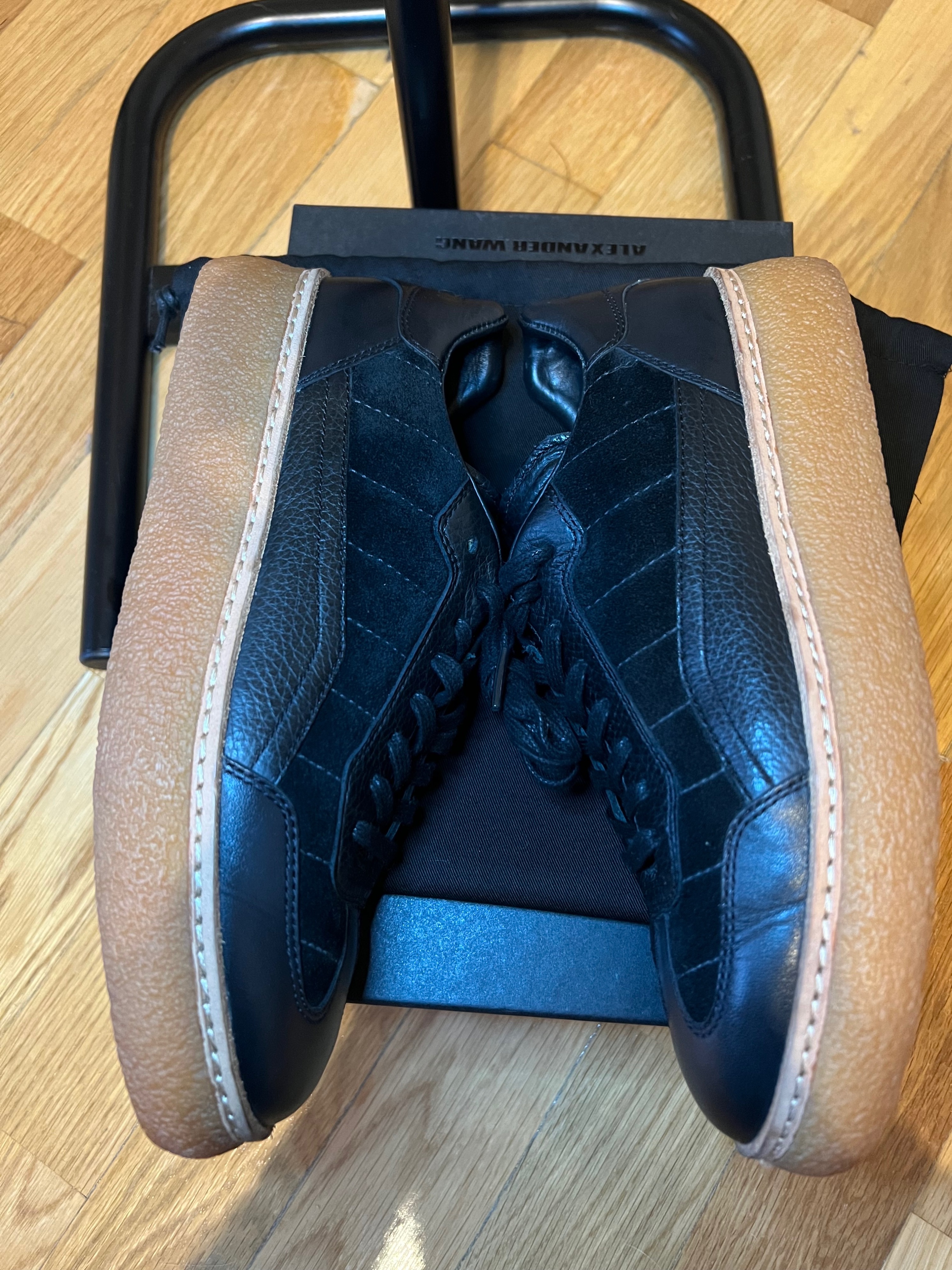 Alexander Wang Black Leather  Suede Crepe Sole Trainers Size 38