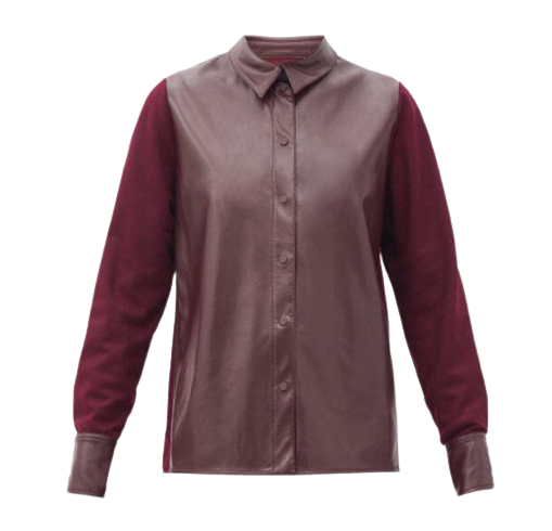 Roksanda burgundy faux leather Paden shirt Size M vegan leather