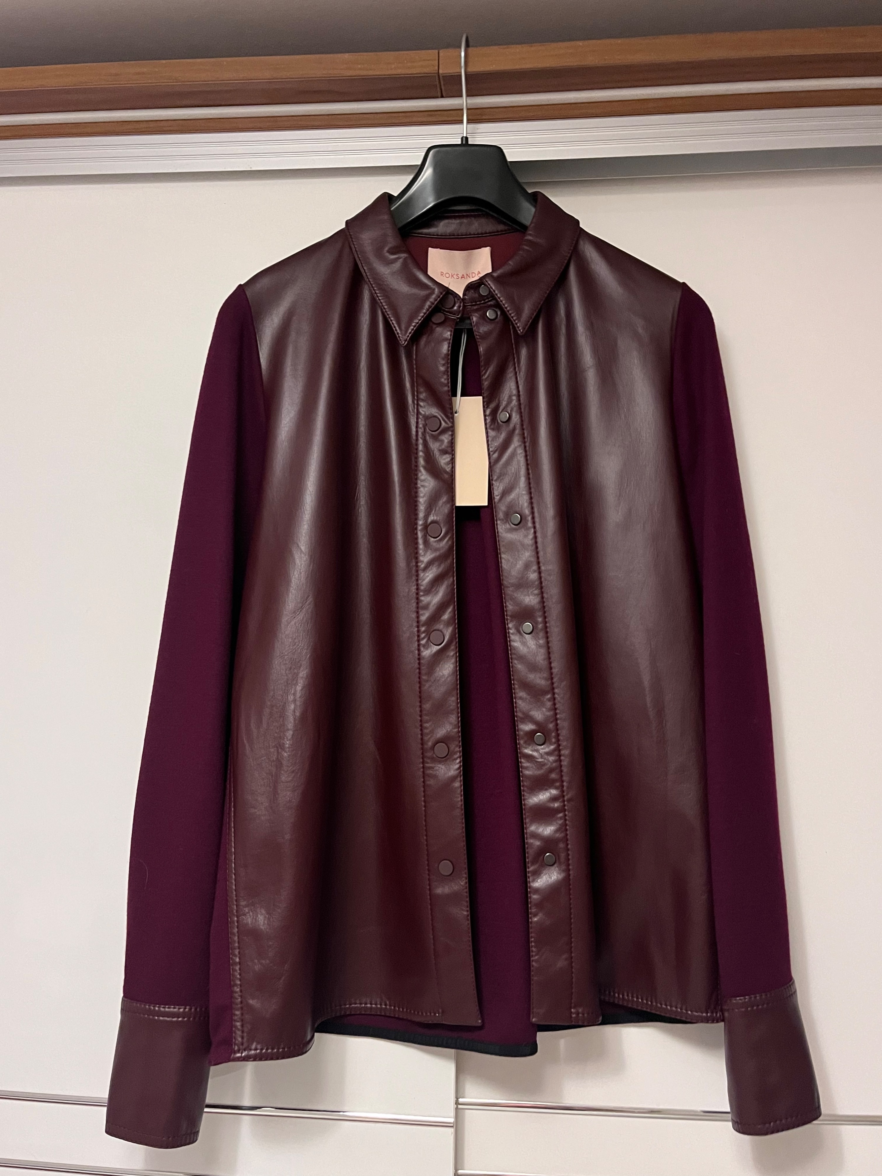 Roksanda burgundy faux leather Paden shirt Size M vegan leather