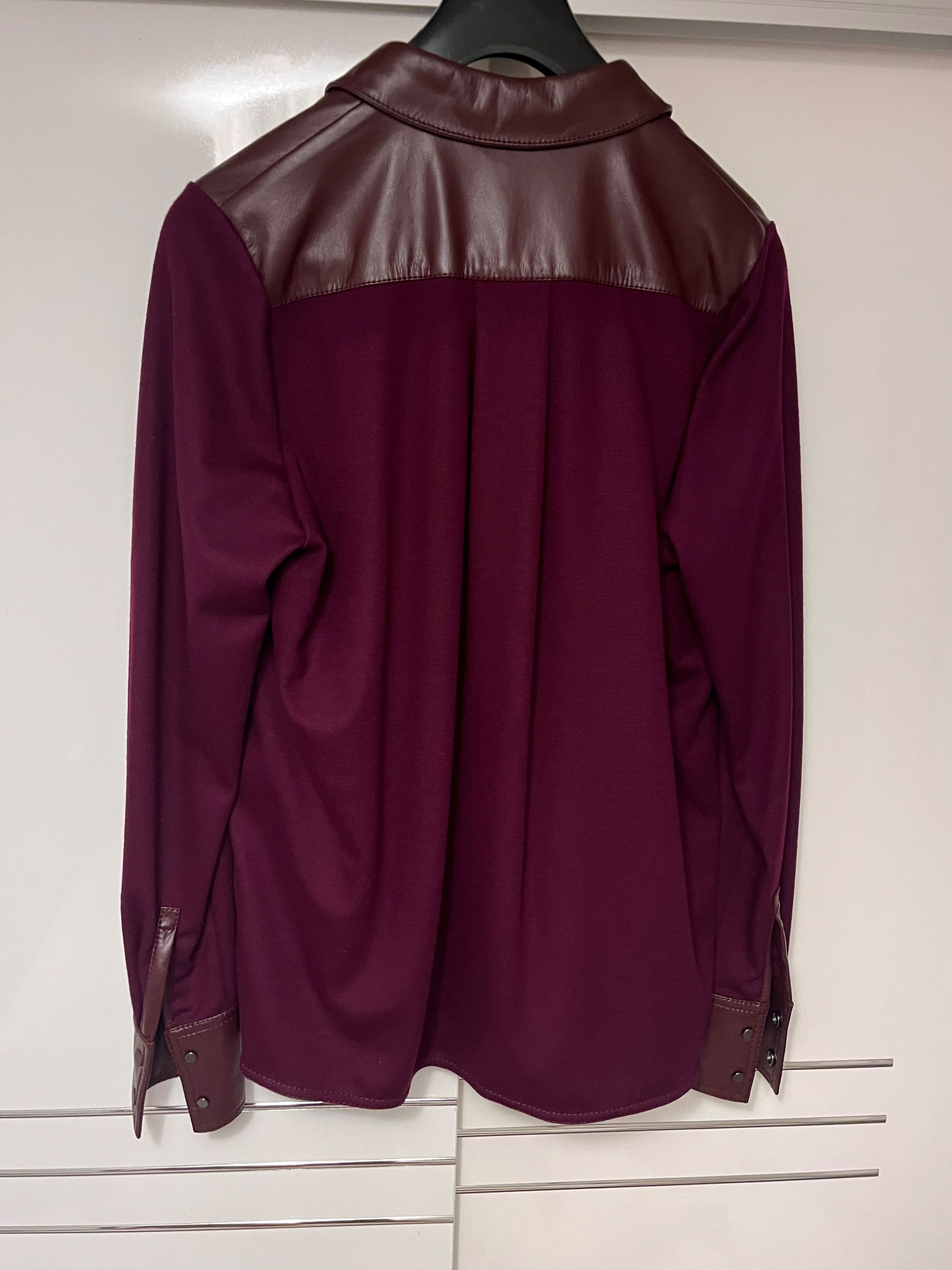 Roksanda burgundy faux leather Paden shirt Size M vegan leather