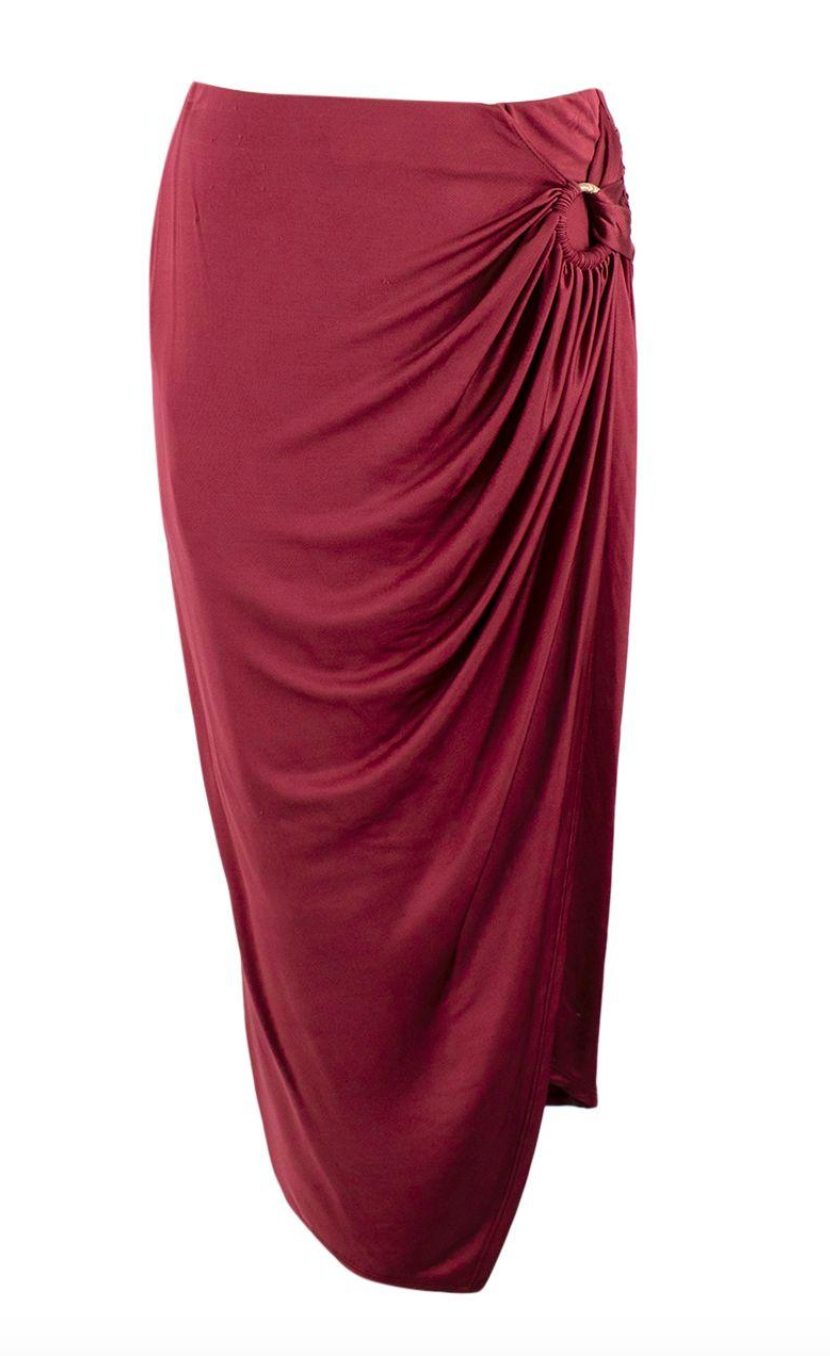 Louisa Ballou Burgundy Coastline Midi Skirt Size M viscose