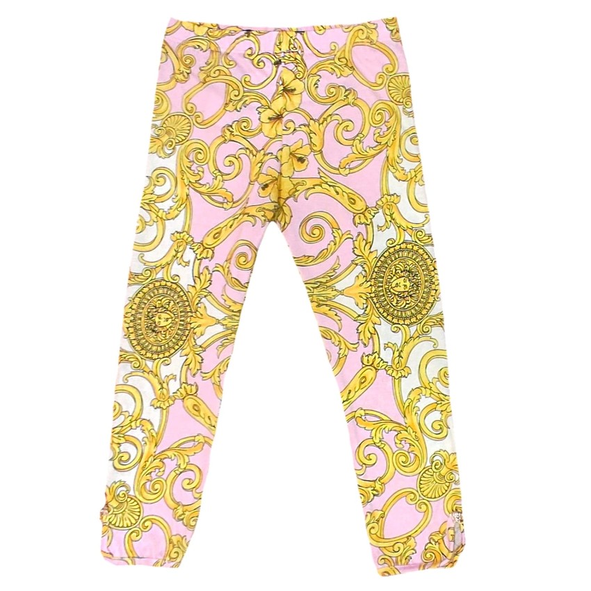 Boys Young Versace Kids 24M Medusa Pink  Gold Top  Trousers Size 18-24 Months Yellow cotton