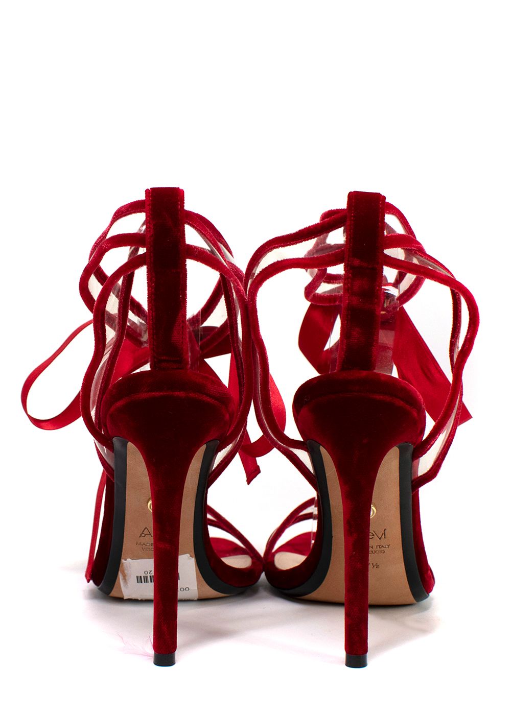 Preowned Alevi Red Velvet Lace Up Stiletto Sandals Size 375