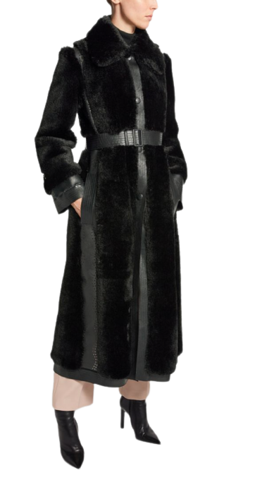 Preowned Stella McCartney Faux fur and Vegan Leather Longline Coat Size S Black vegan faux fur/leather