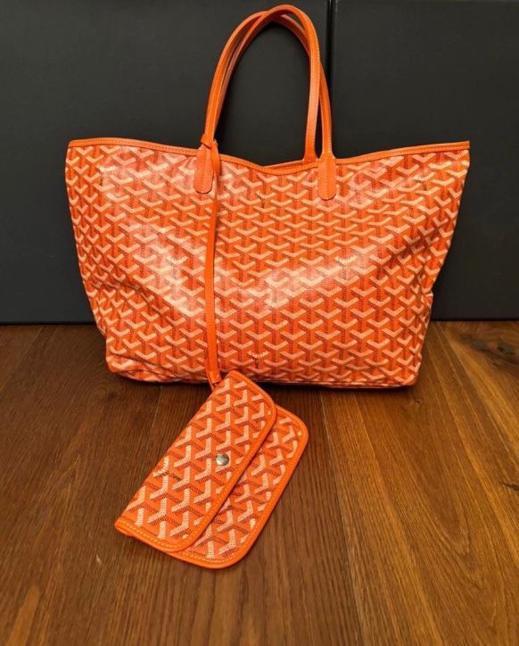 Preowned Goyard Orange Coated Canvas Saint Louis Tote Bag leather