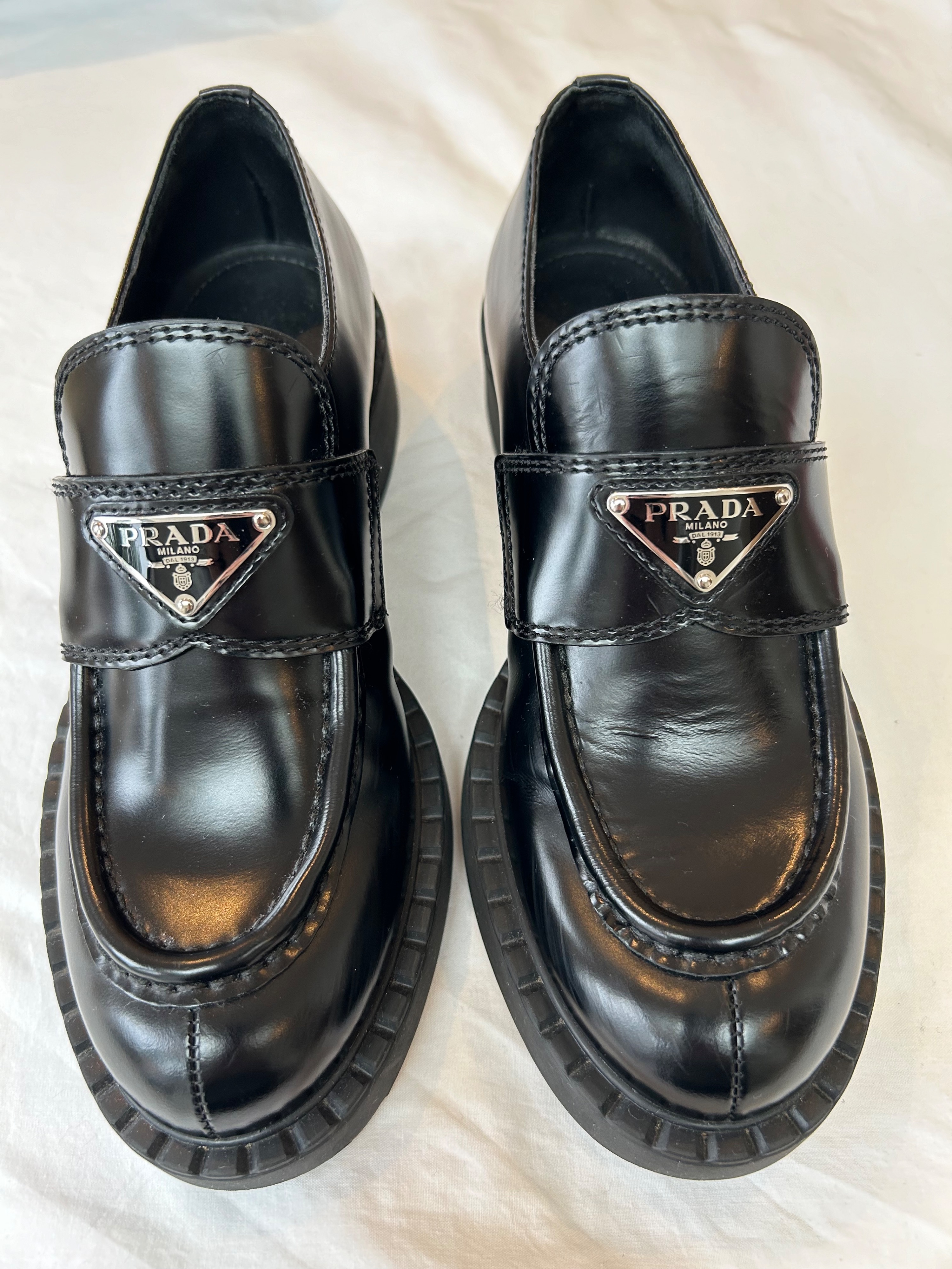 Preowned Prada Black Chocolate Bar Loafers Size 36 leather