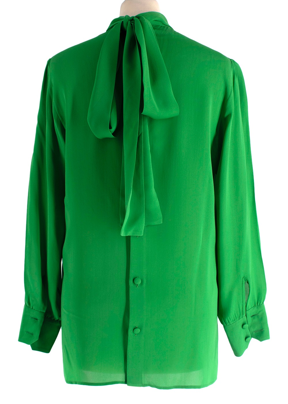 Preowned Gucci Green Pussybow Silk Blouse Size S