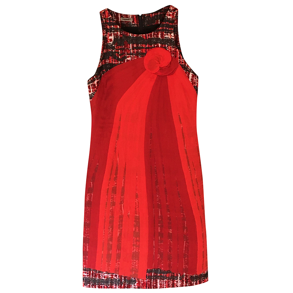 Bottega Veneta rare red and black tweed effect silk flower dress Size XS