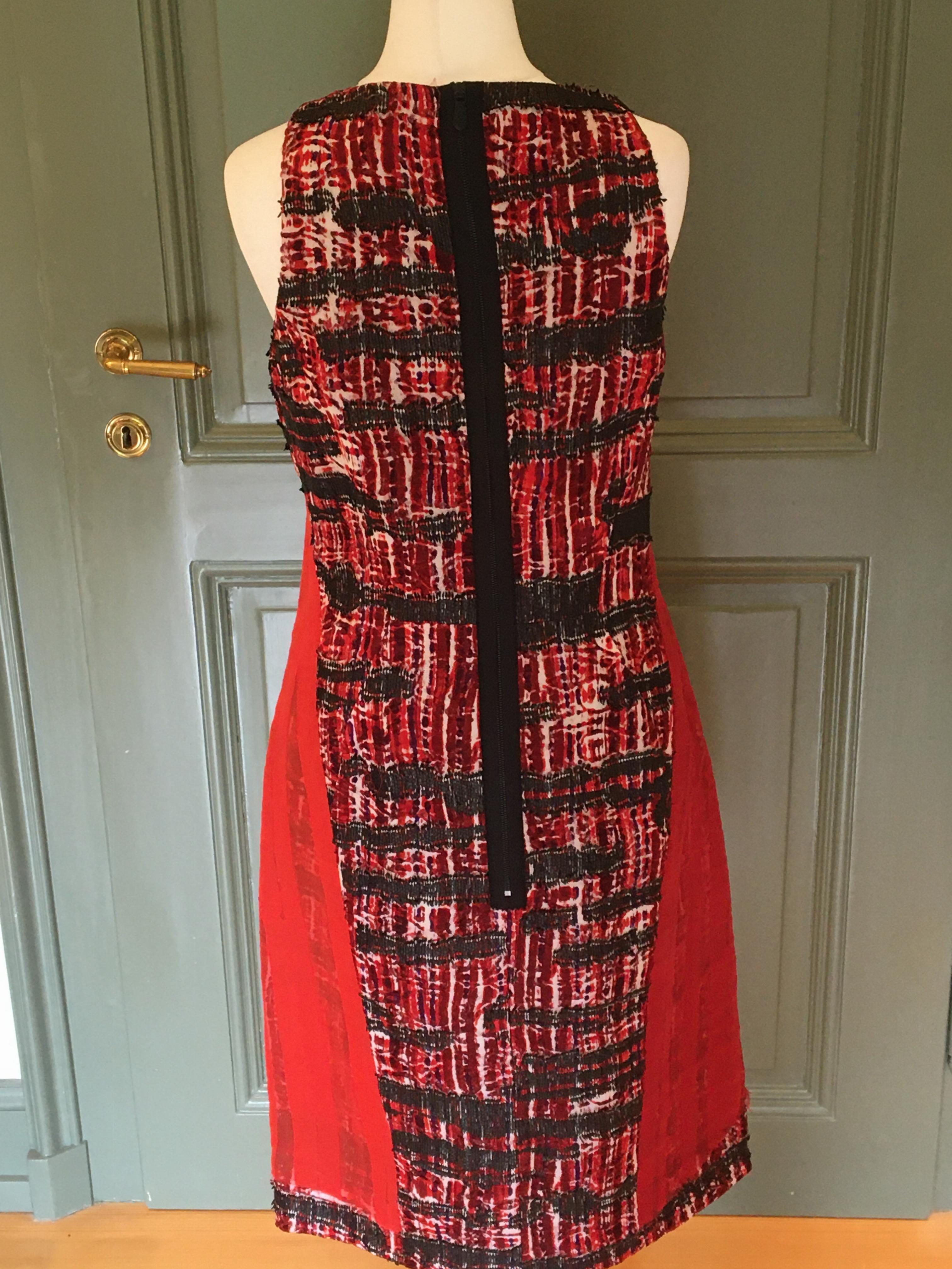 Bottega Veneta rare red and black tweed effect silk flower dress Size XS