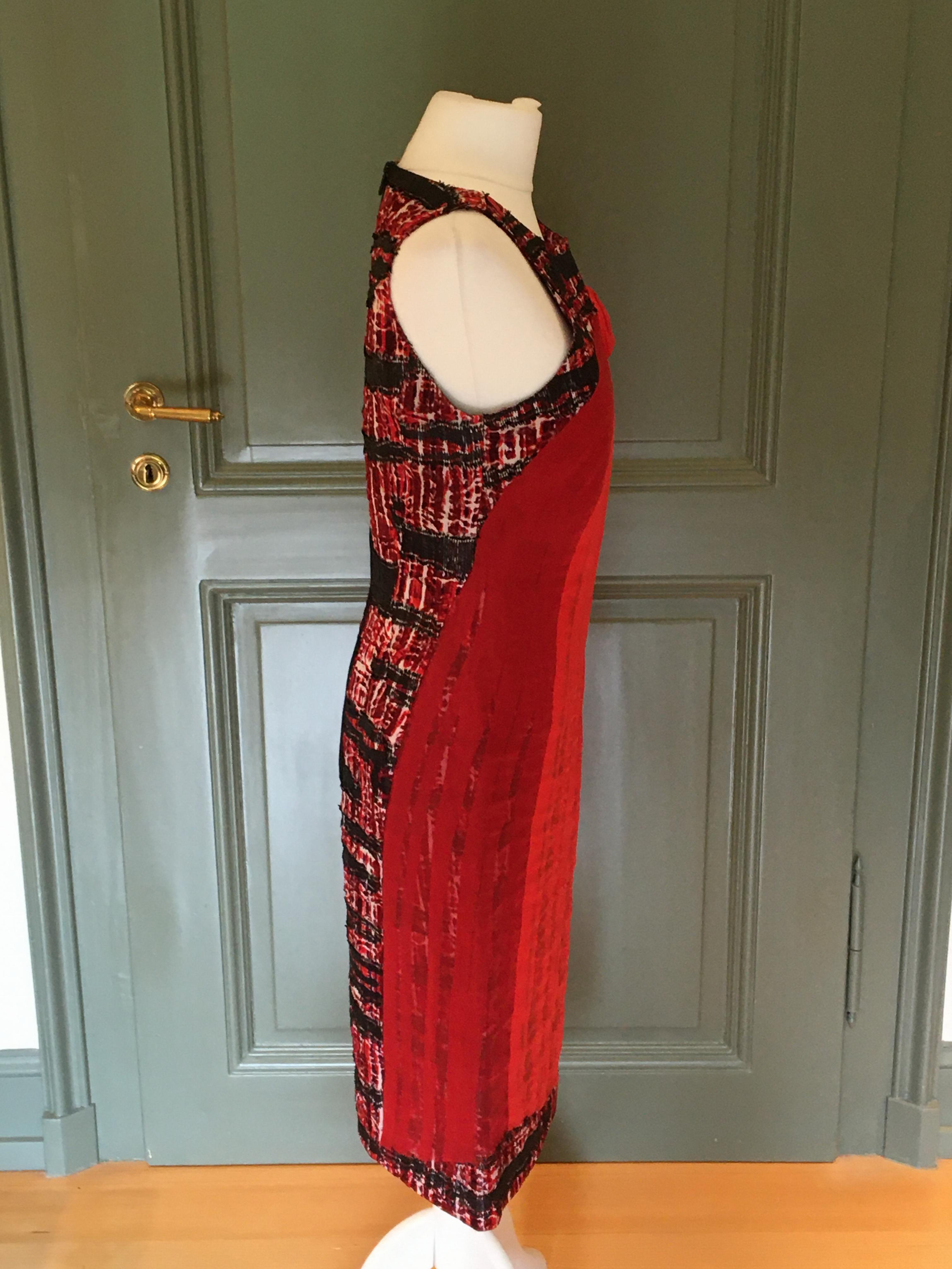 Bottega Veneta rare red and black tweed effect silk flower dress Size XS