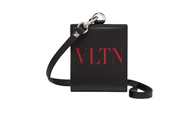 Men's Valentino Black Foldable Wallet on Strap leather