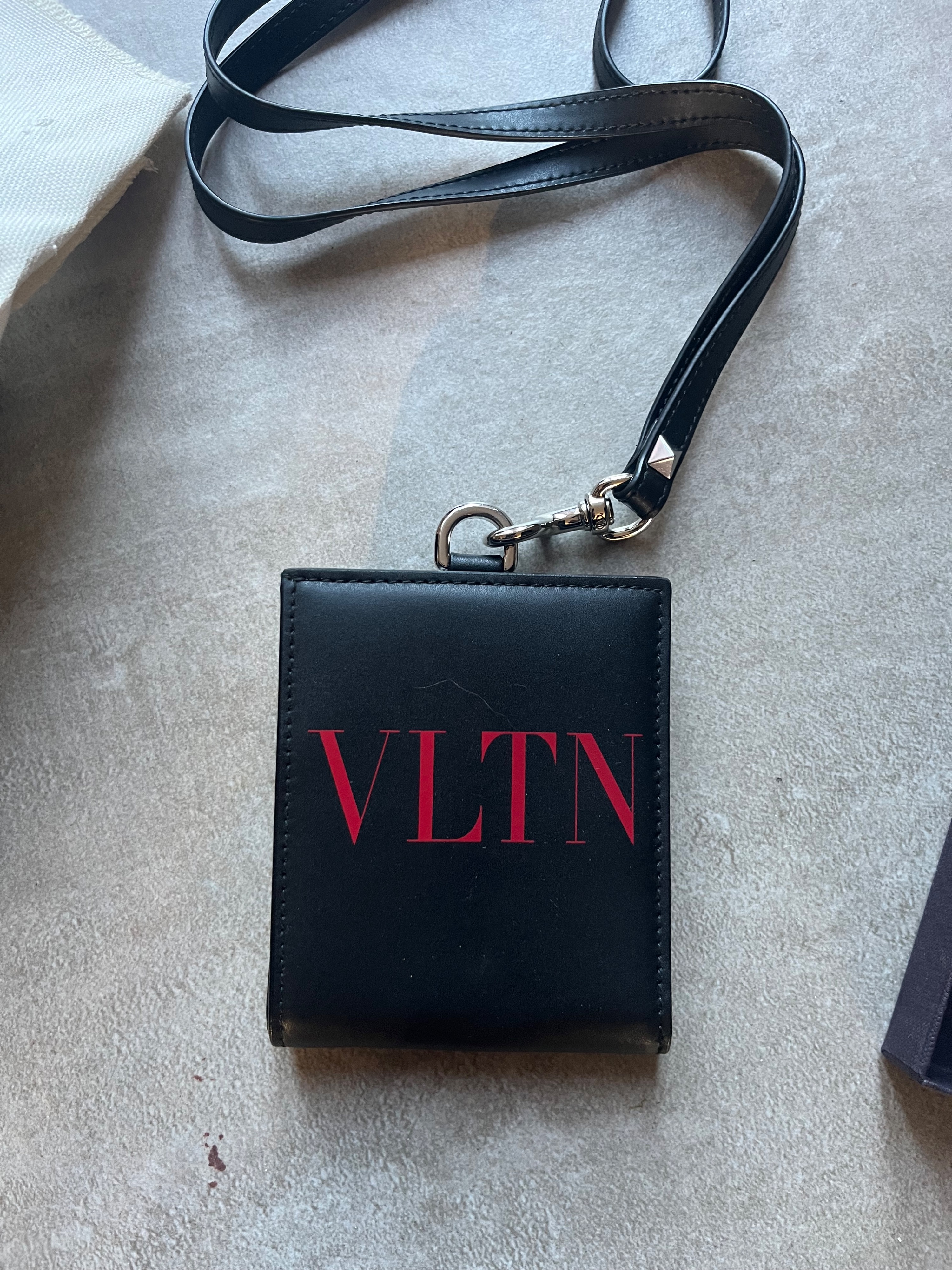 Men's Valentino Black Foldable Wallet on Strap leather