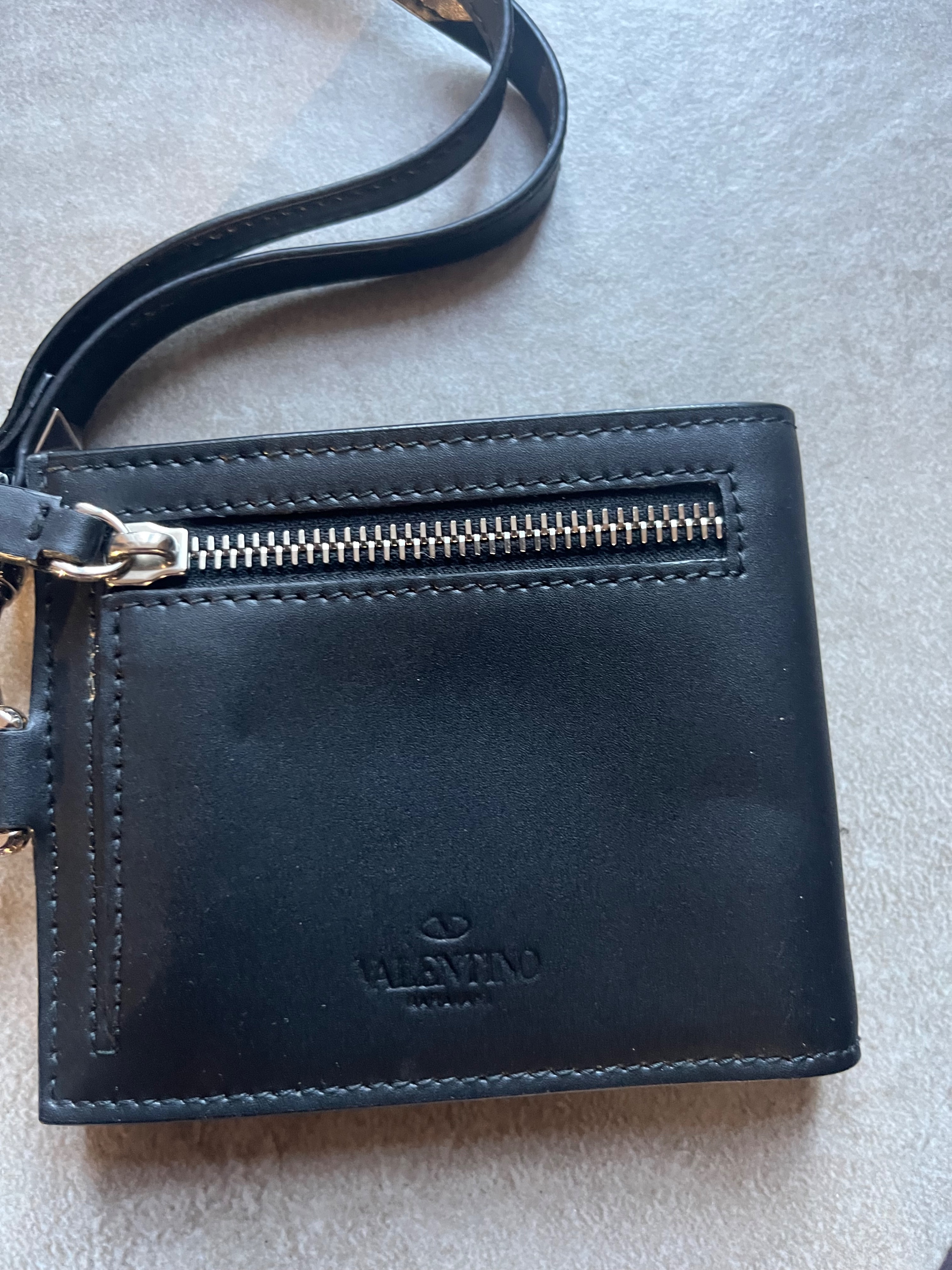 Men's Valentino Black Foldable Wallet on Strap leather