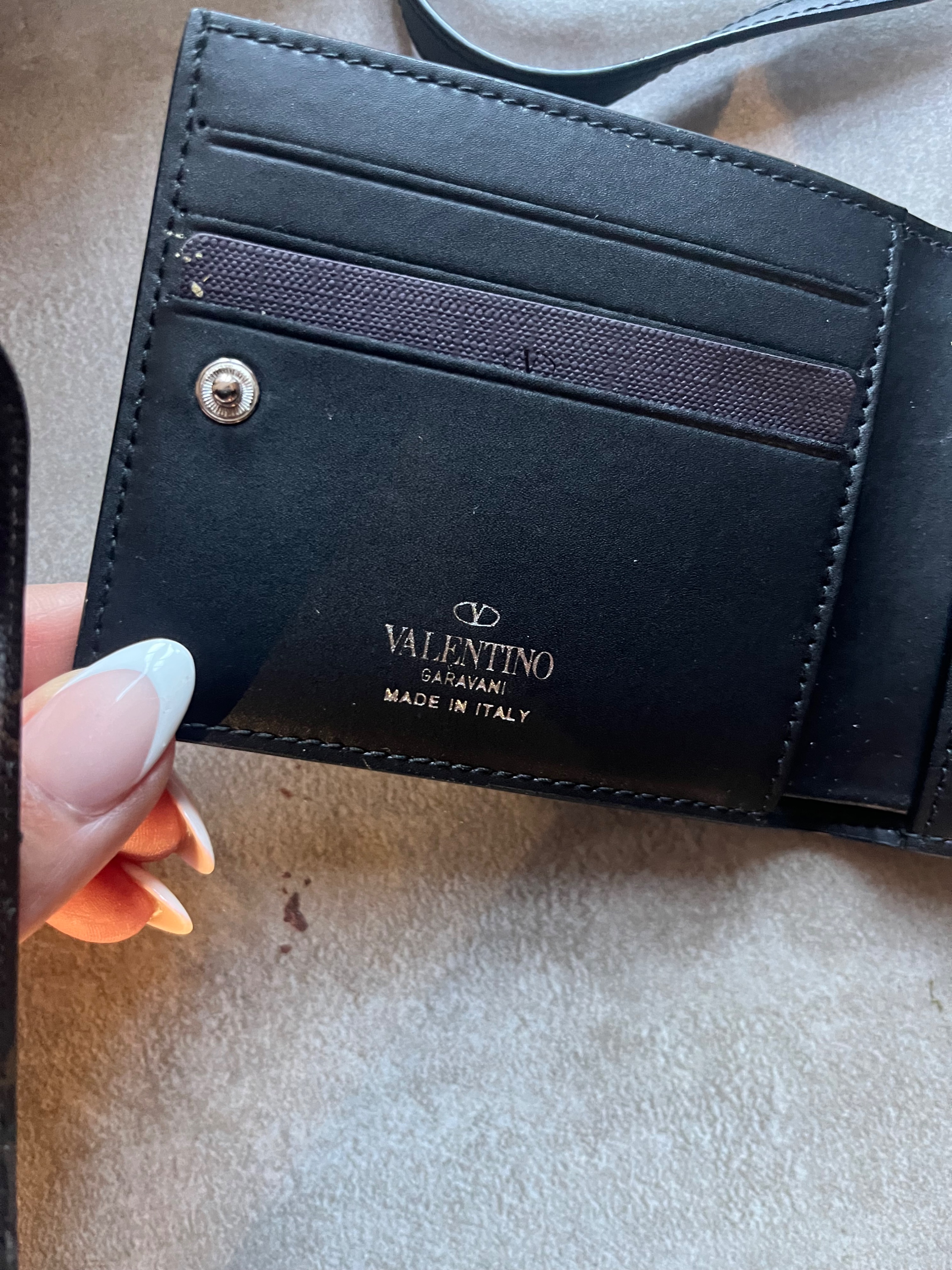 Men's Valentino Black Foldable Wallet on Strap leather