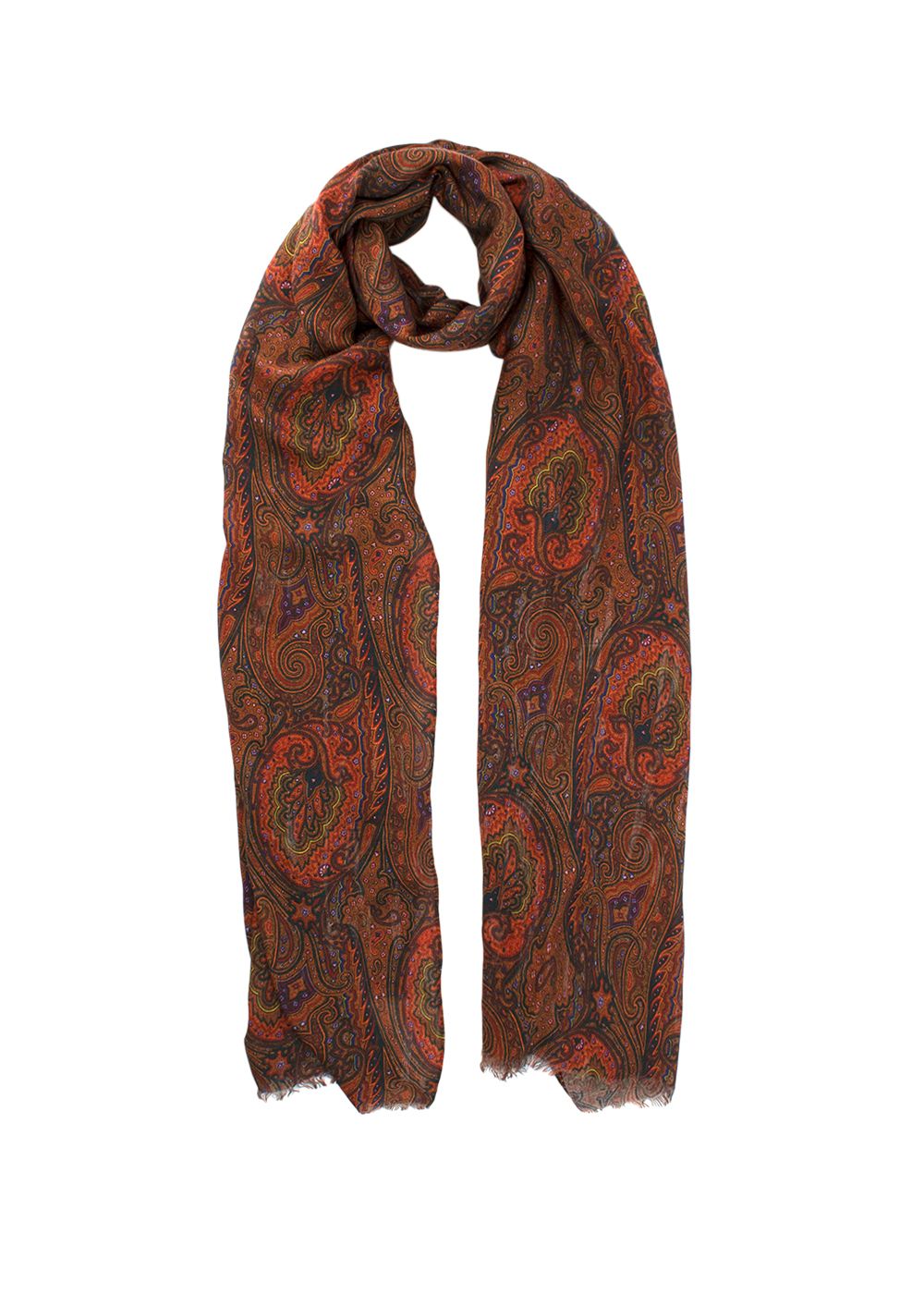 Preowned Etro Cashmere Blend Paisley Print Scarf Orange polyester