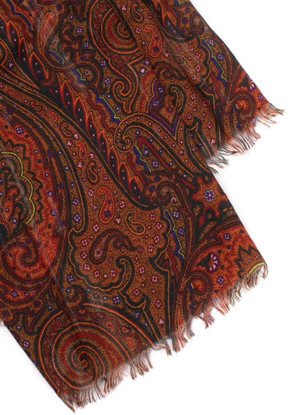 Preowned Etro Cashmere Blend Paisley Print Scarf Orange polyester