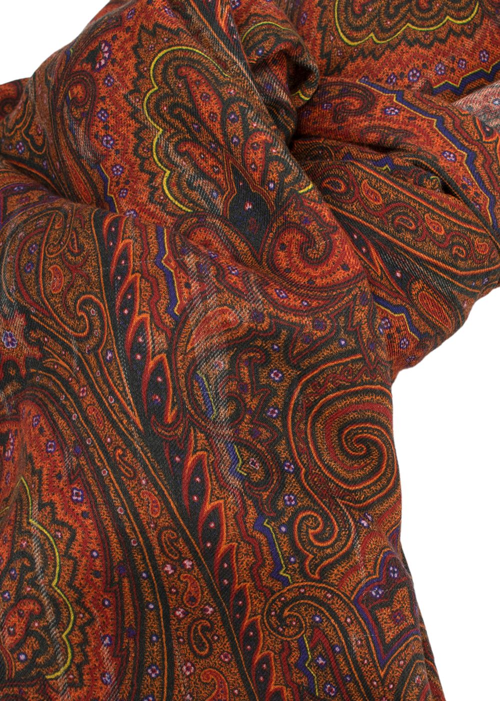 Preowned Etro Cashmere Blend Paisley Print Scarf Orange polyester