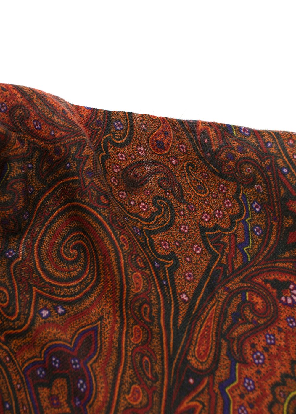 Preowned Etro Cashmere Blend Paisley Print Scarf Orange polyester