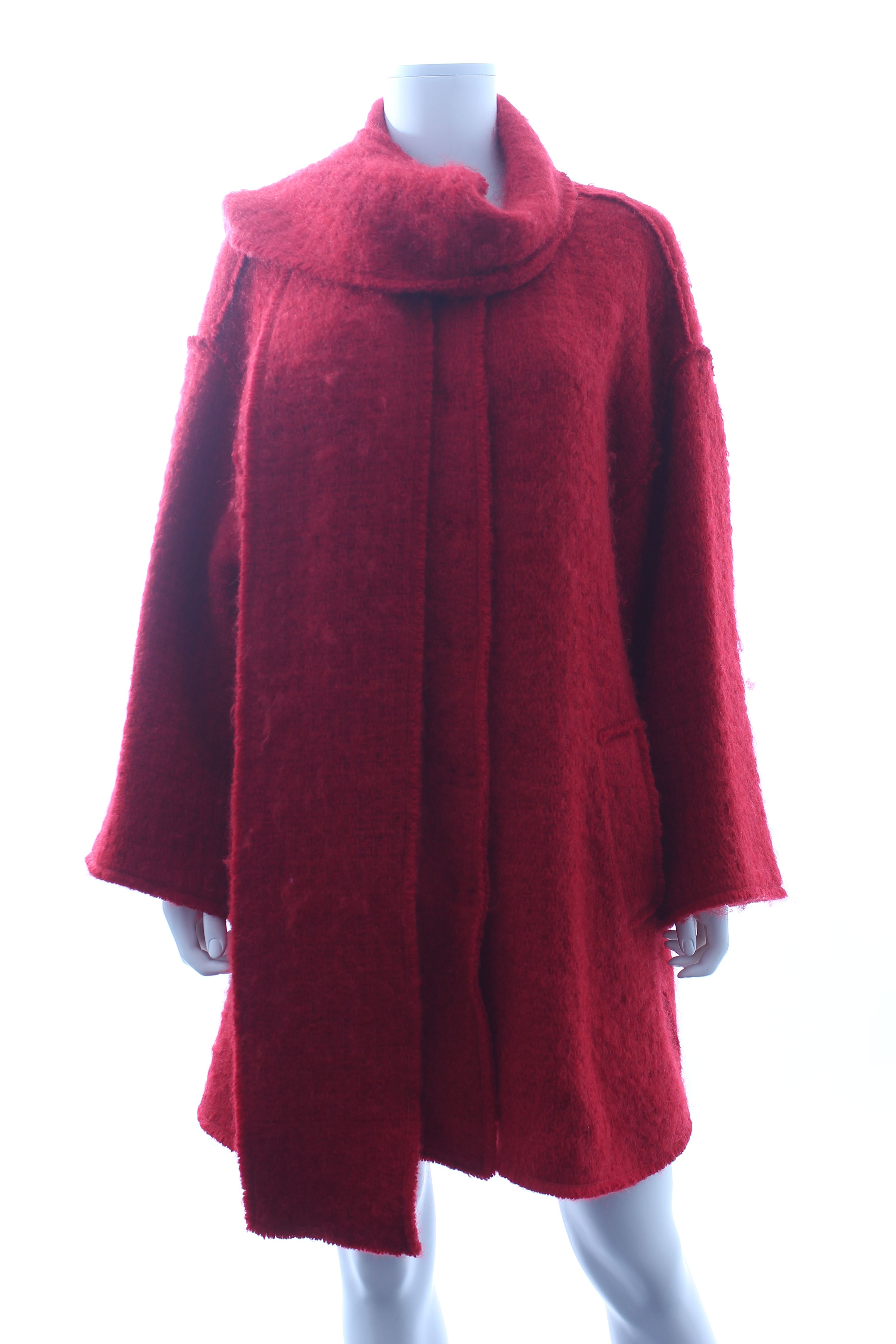 Preowned Dolce  Gabbana Red Mohair Blend Scarf Coat Size M wool/mohair/polyamide