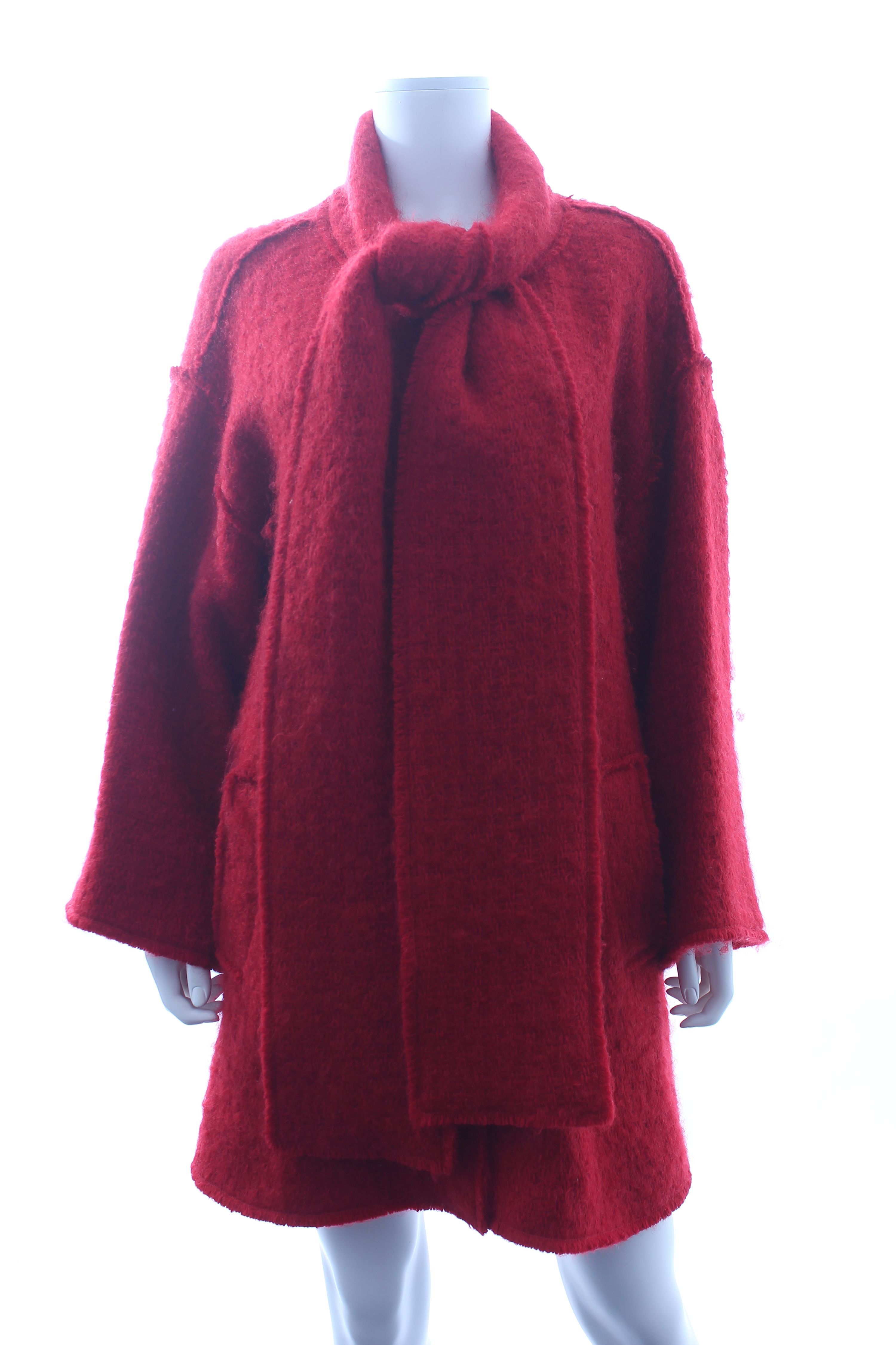 Preowned Dolce  Gabbana Red Mohair Blend Scarf Coat Size M wool/mohair/polyamide