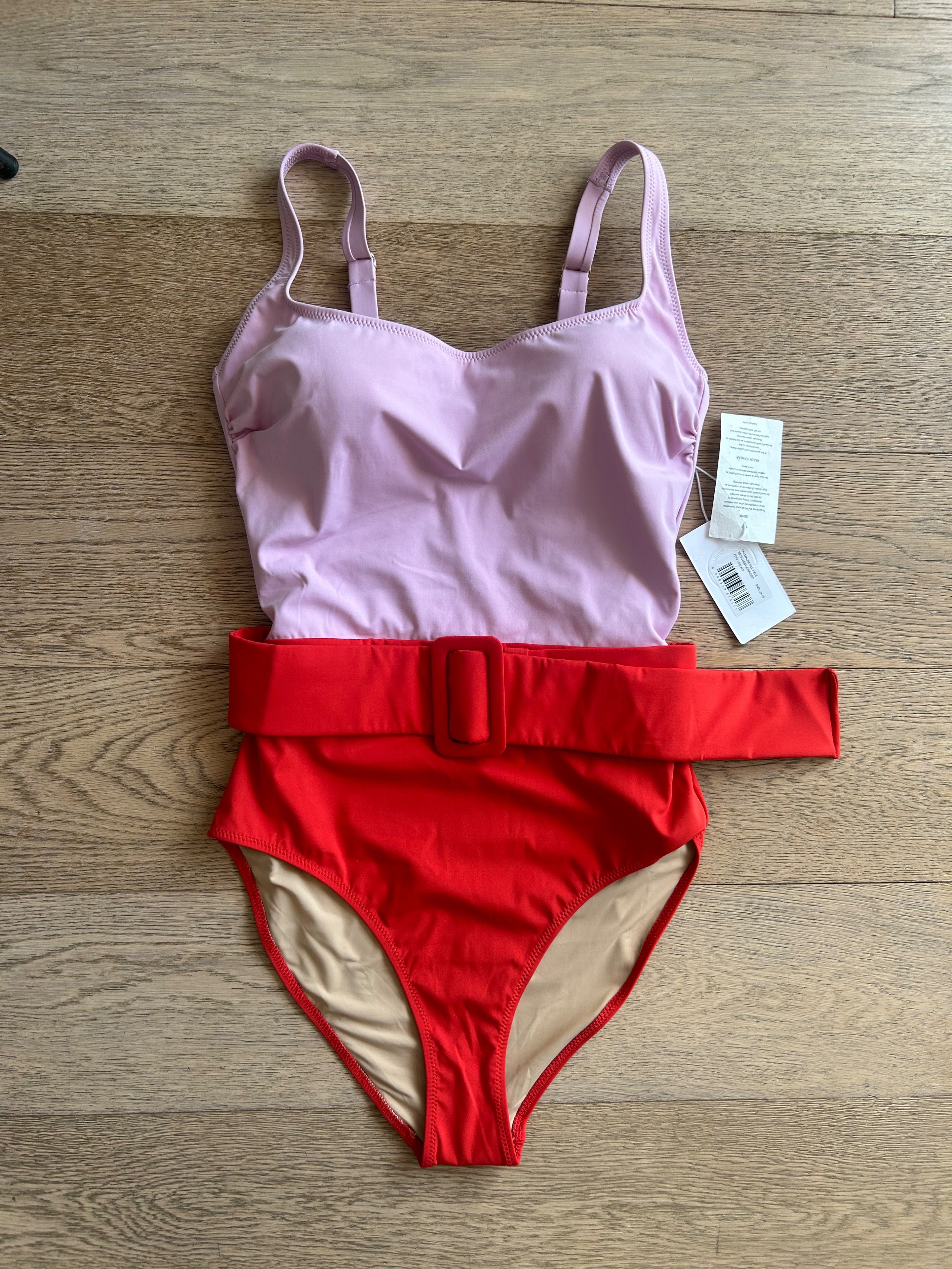 Evarae Pink and Red Belted Cassandra Swimsuit Size S Pink/ red polyester/elastane