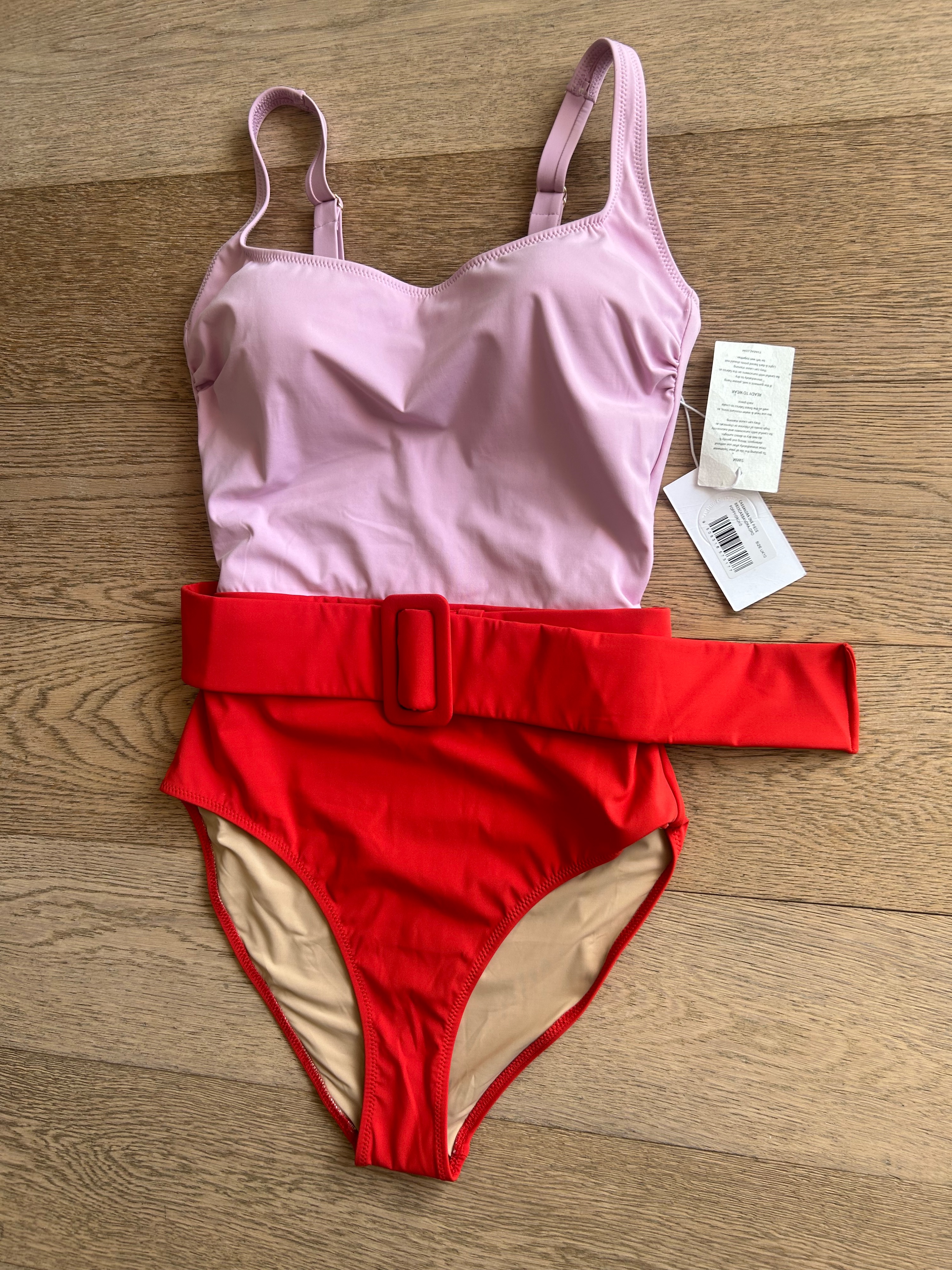 Evarae Pink and Red Belted Cassandra Swimsuit Size S Pink/ red polyester/elastane