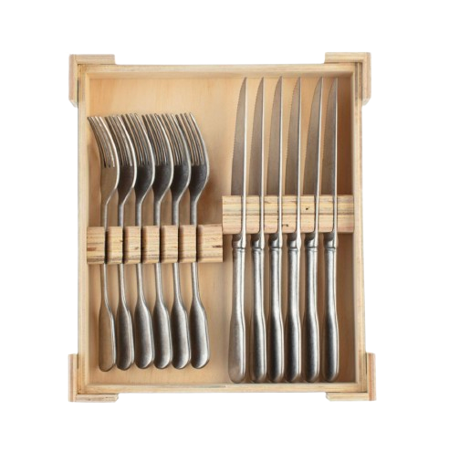 Charingworth Silver Fiddle Stainless Steel Steak Knife and Fork Cutlery 12 Piece Set