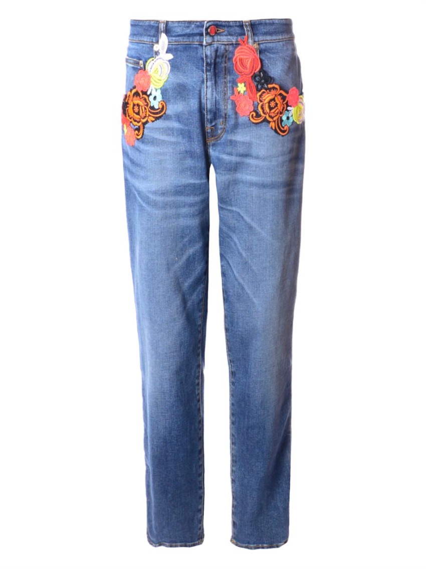 Preowned Christopher Kane Embroidered Ankle Crop Jeans Size XS Blue cotton