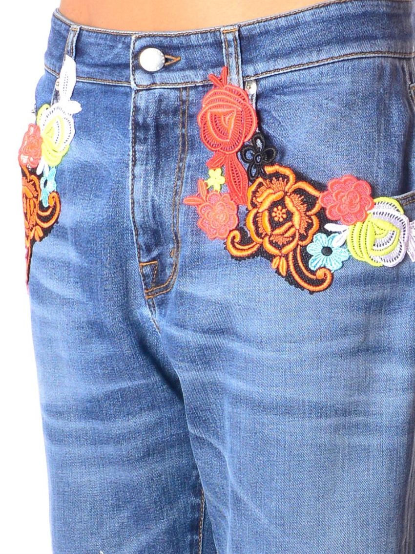 Preowned Christopher Kane Embroidered Ankle Crop Jeans Size XS Blue cotton