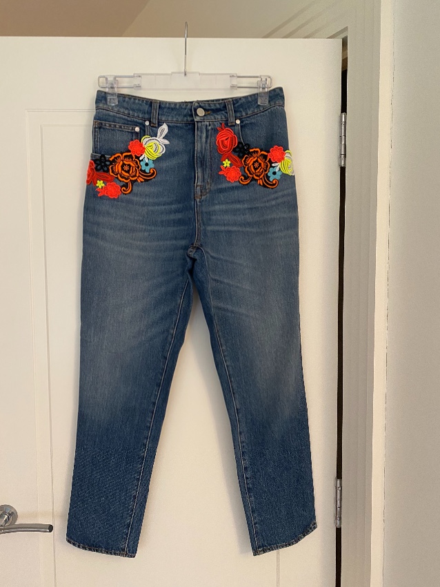 Preowned Christopher Kane Embroidered Ankle Crop Jeans Size XS Blue cotton