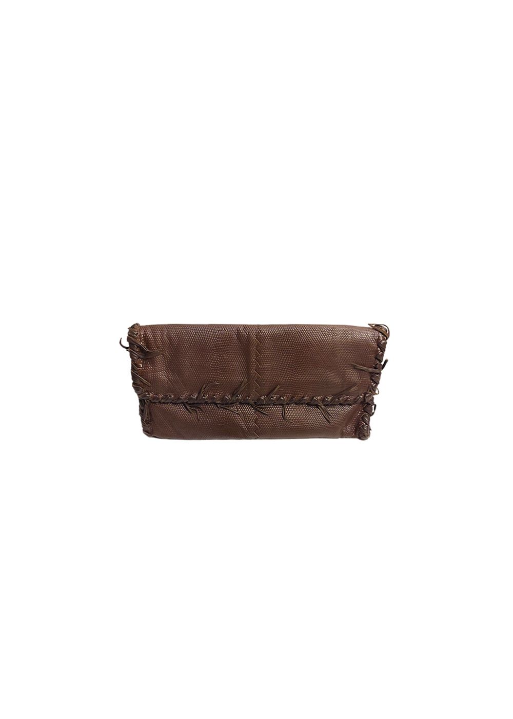 Preowned Bottega Veneta Brown Leather Flap Clutch